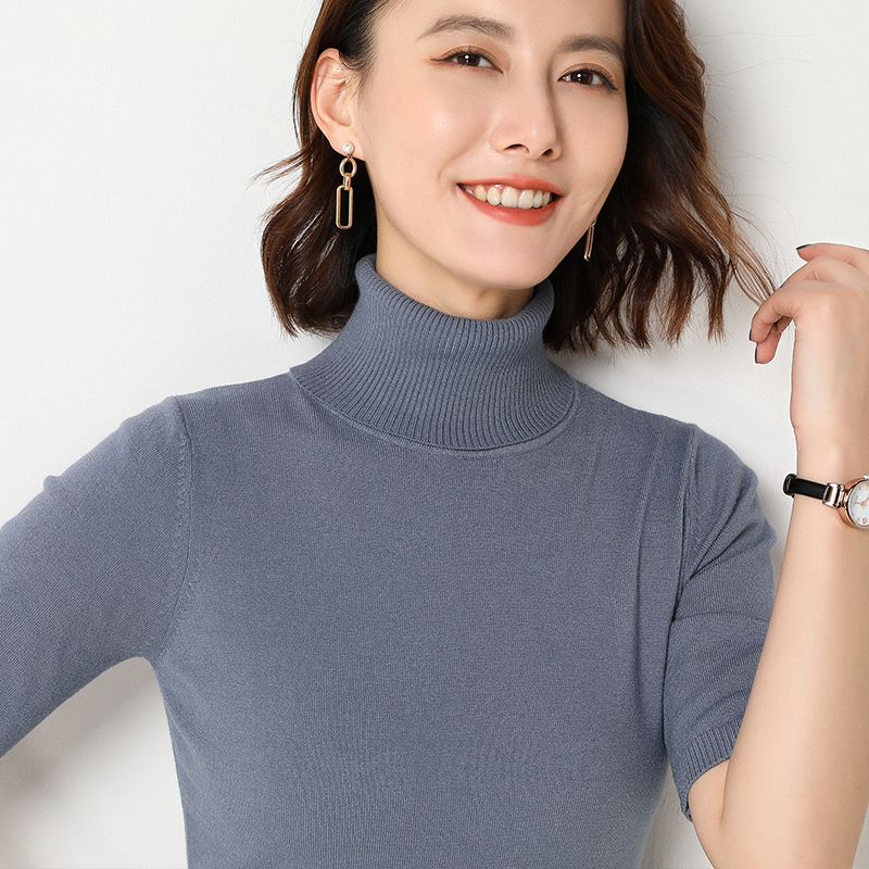 Spring summer new Short sleeve Cashmere sweater women's loose turtleneck knit bottoming shirt female pullover tops 201023
