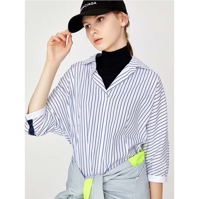 Toyouth Autumn Striped Shirts OL Style Three Quarter Batwing Sleeve Women Blouses And Shirt Irregular Hem Blusas Mujer T200322