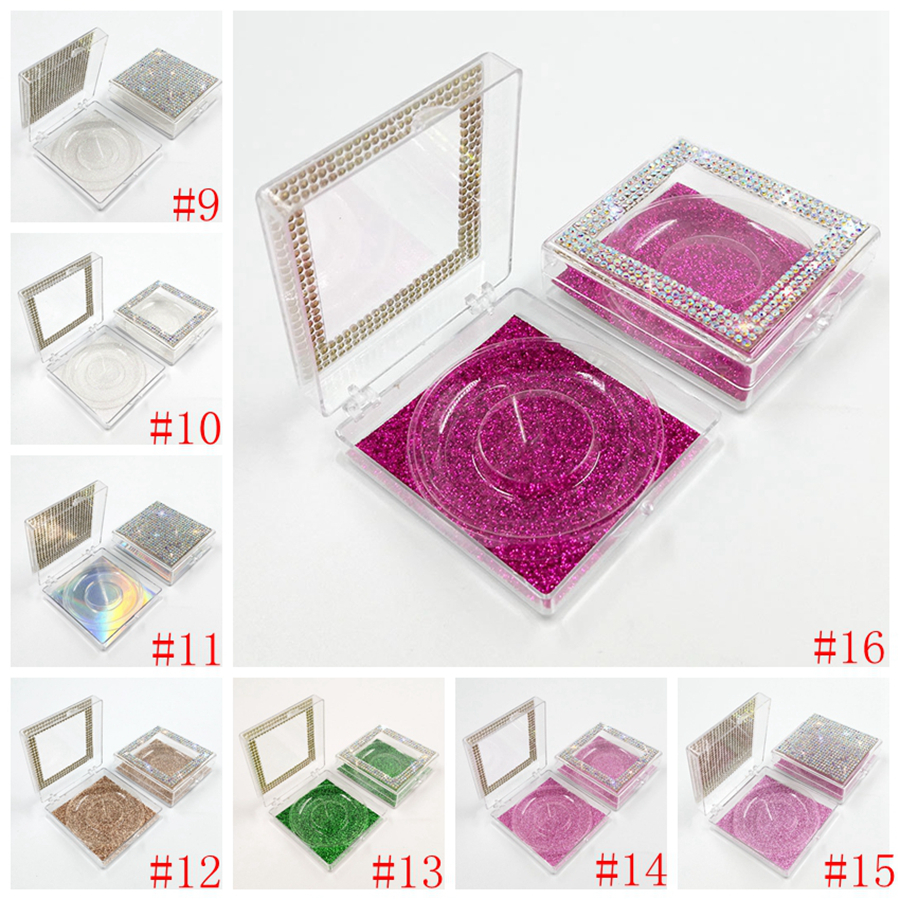 3D Mink Eyelash Diamond Package Boxes False Eyelashes Square Packaging Empty Eyelash Box Case Lashes Box Packaging 32styles