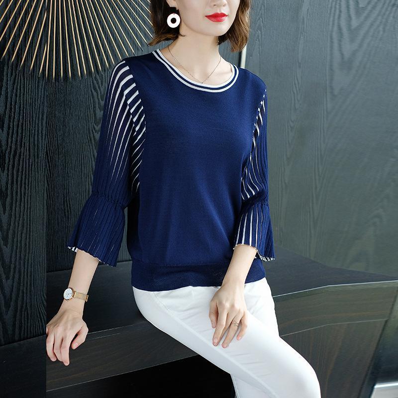 Spring Knit Top Women New Loose Casual Korean Pullover Thin Sweater Black Stripes Summer Fashion Knit Thin Sweater Women 201030wtt
