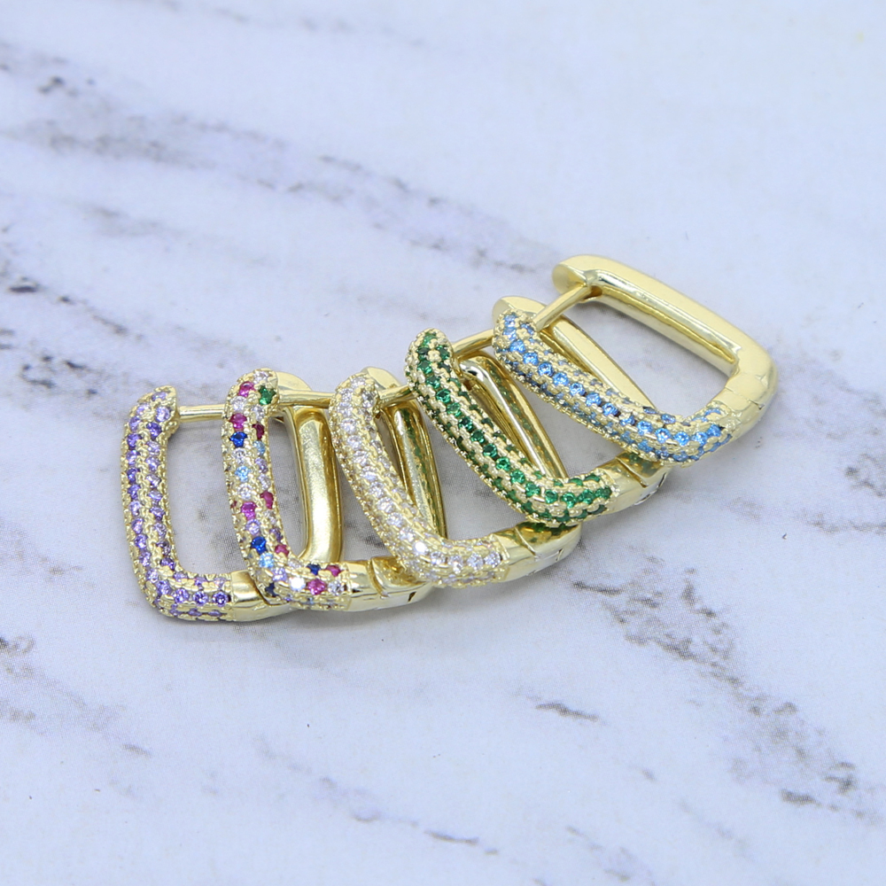 Top Quality Women Fashion CZ Small Hoop Earrings Elegant Statement Gold Color Rainbow Huggie Earring for Girls Wedding Jewelry Gifts