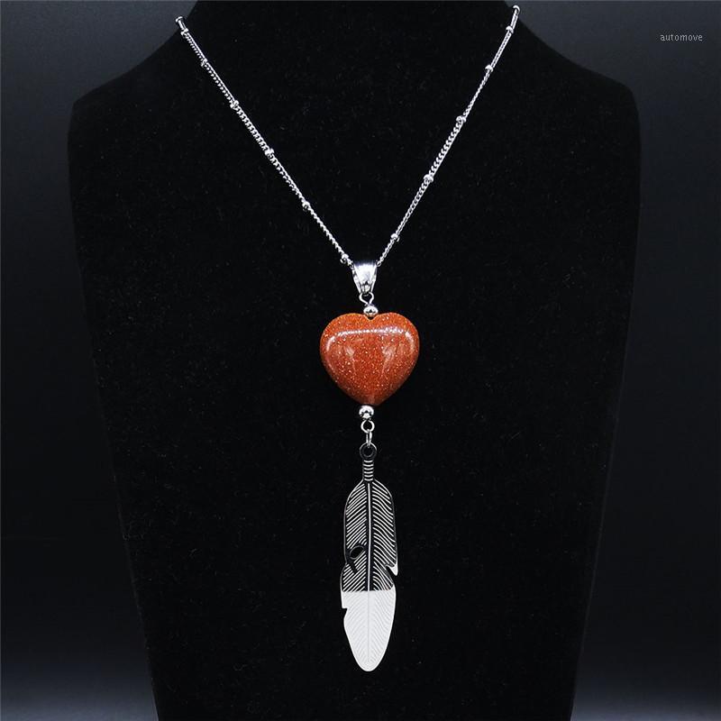 2020 Heart Natural Stone Stainless Steel Feather Necklace Women Silver Color Long Necklace Jewelry collares largos N655S021
2020 Heart Natural Stone Stainless Steel Feather Necklace Women Silver Color Long Necklace Jewelry collares largos N655S021