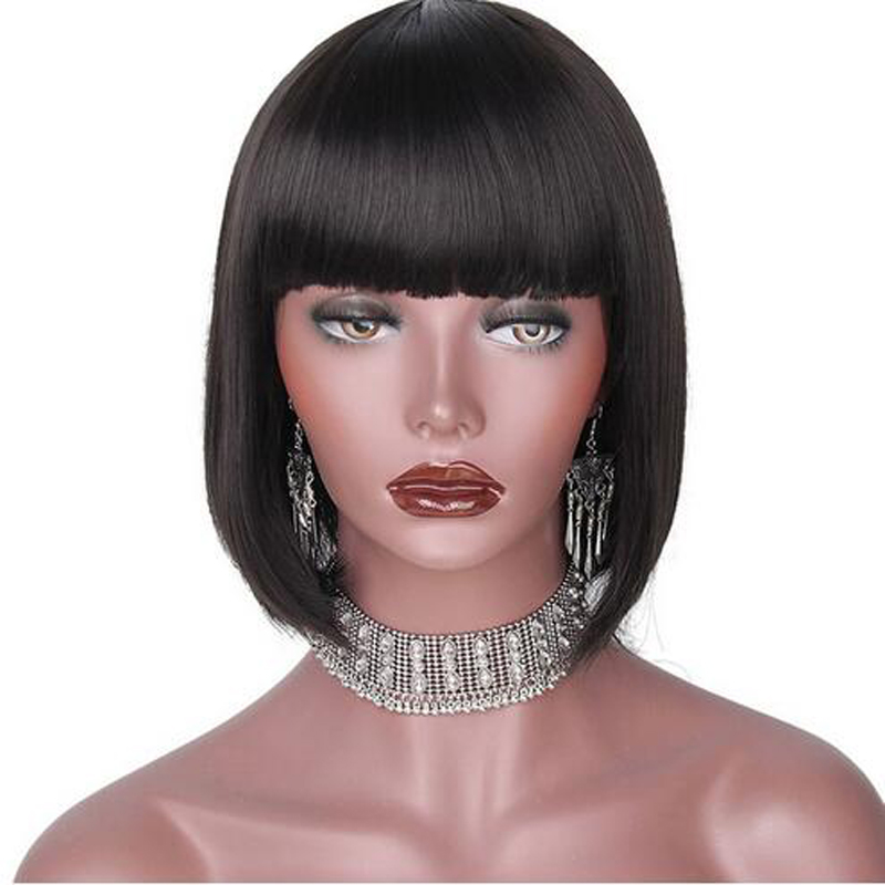 Natural Women Pixie Bob Cut Wigs Short Straight Black Synthetic Hair Wig