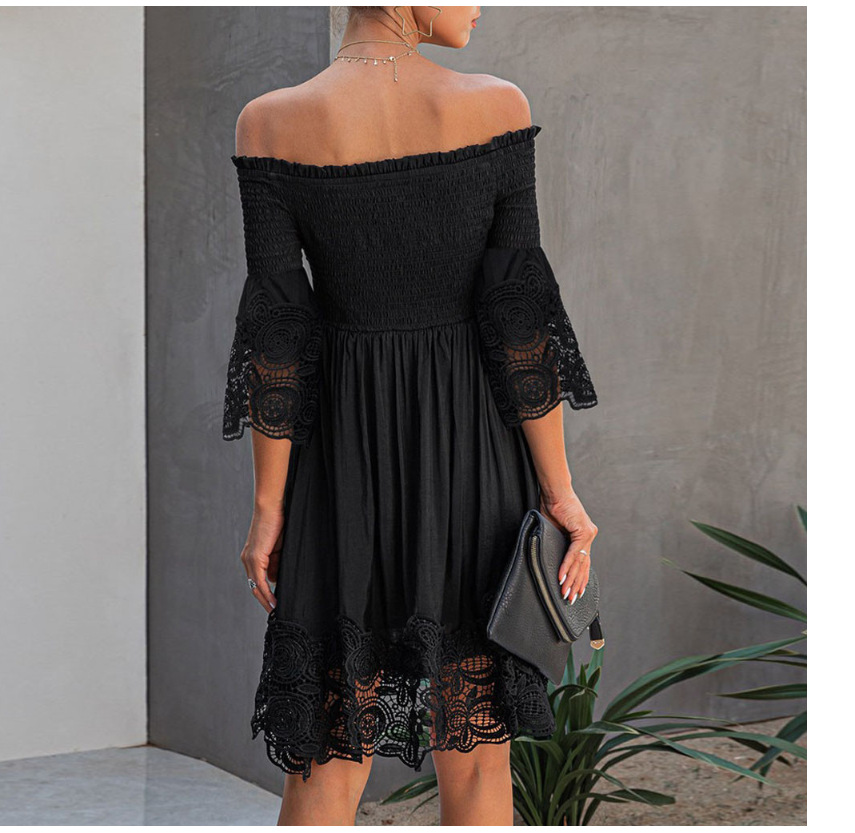 Little Black Short Prom Dress With Sleeves Lace Off The Shoulder Elastic Cotton Real Photos S M L XL XXL