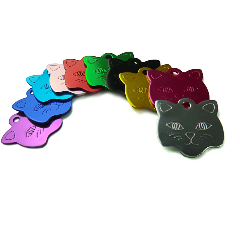 Wholesale 100Pcs Cat Face Shape Personalized Dog ID Tags Pet Name Tag Custom Engraved Dog Cat Personalized Name Phone NO. ID Tag 201126