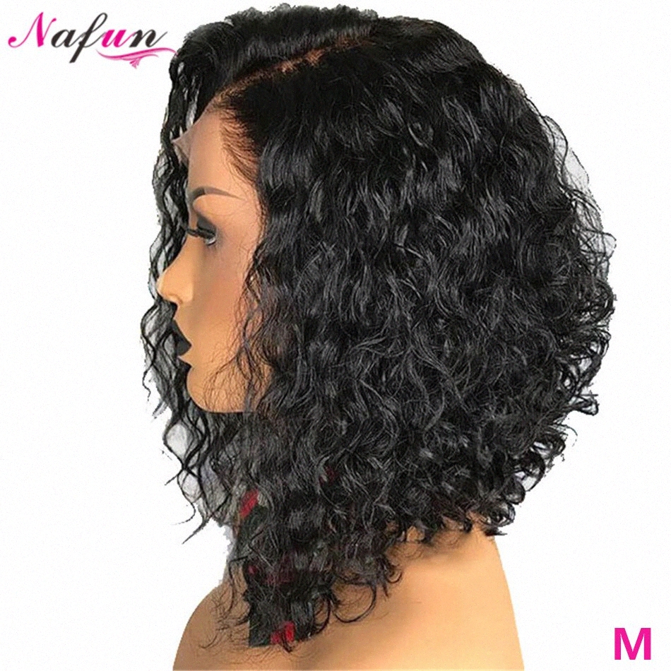 

Nafun13x4 Lace Front Human Hair Wigs Brazilian Non Remy Kinky Curly Wig Bob Lace Front Wigs Wig Middle Ratio 150% Density pAIf#, Black;brown