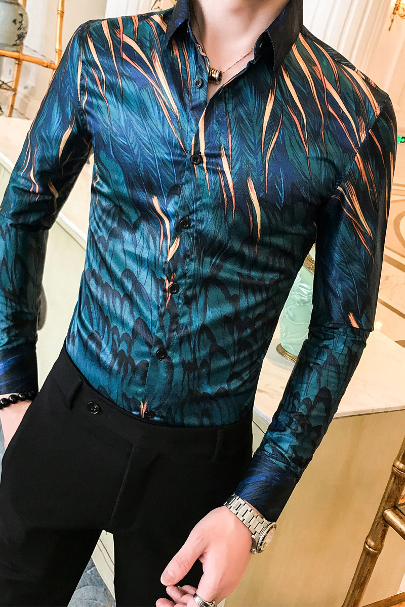 High Quality Men Floral Shirt Autumn New Long Sleeve Tuxedo Shirt Streetwear Mens Casual Shirts Slim Fit Party Wear Blouse Homme 201124