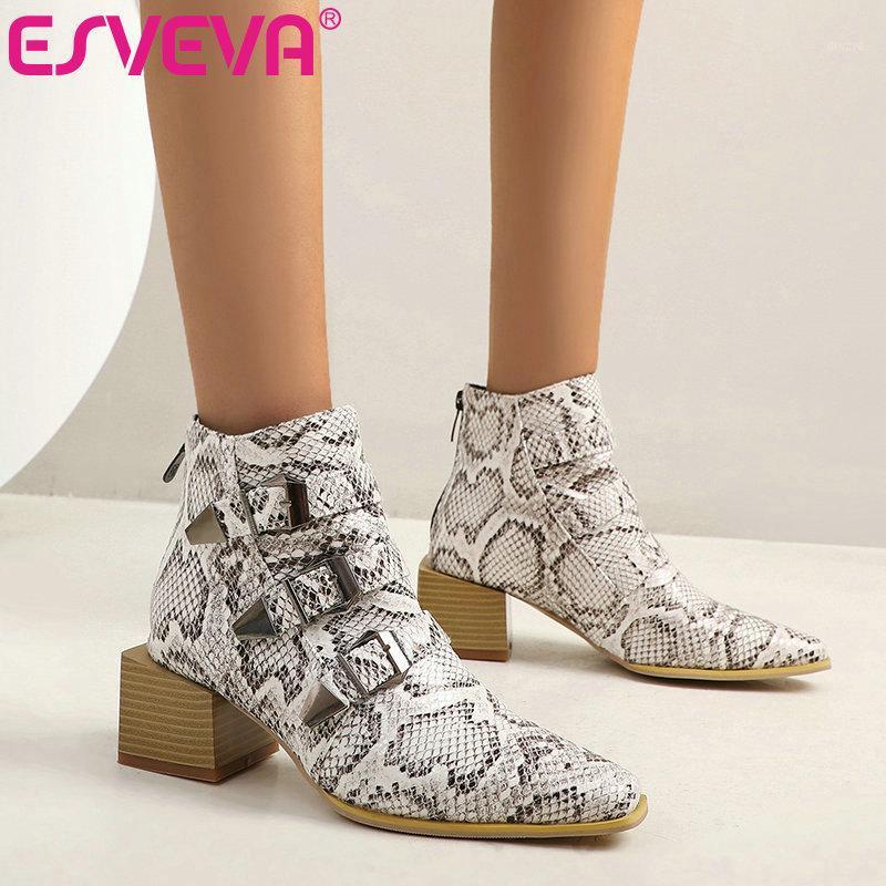 ESVEVA 2021 Zipper Pointed Toe Square Med Heel PU Leather Ankle Boots Women Boots Winter Shoes Black Size 34-431, Blue
ESVEVA 2021 Zipper Pointed Toe Square Med Heel PU Leather Ankle Boots Women Boots Winter Shoes Black Size 34-431, Blue