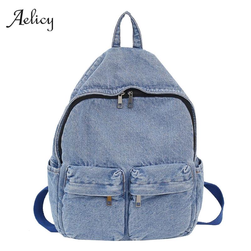 Aelicy Women Denim Backpack Student Packbags Korean Shoulder Bag For Teenage Boys College School Bag Bagpack Rucksack, Db