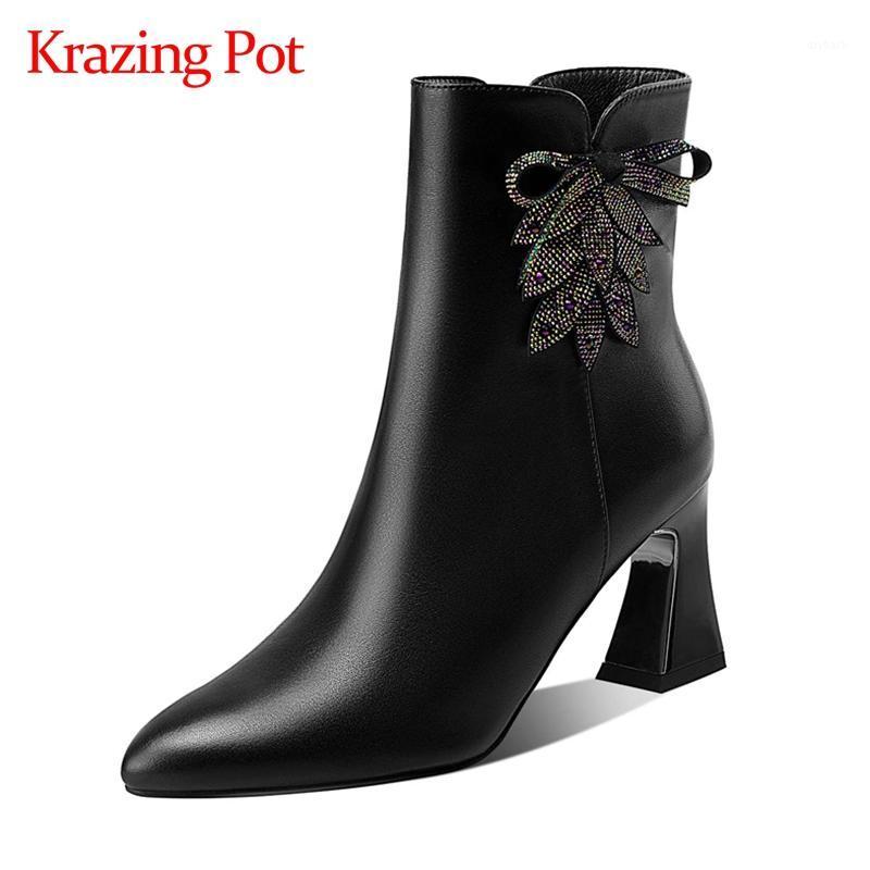 Krazing pot big size cow leather top quality handmade short boots pointed toe high heel mature young lady casual ankle boots L731, Black
Krazing pot big size cow leather top quality handmade short boots pointed toe high heel mature young lady casual ankle boots L731, Black