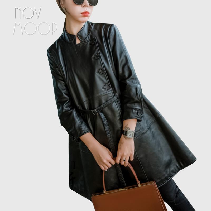 Novmoop oblique placket genuine leather women coat sheepskin could wear as dress adjusted decor front belt Robe en cuir LT3392, Black
Novmoop oblique placket genuine leather women coat sheepskin could wear as dress adjusted decor front belt Robe en cuir LT3392, Black
