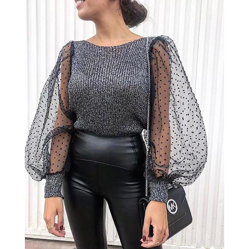 BEFORW 2021 Fashion Women Polka Dot Blouses Long Sleeve Sheer Mesh Blouse Sexy Lantern Sleeve Knitted Sweater Gothic Shirts Tops, Black 
BEFORW 2021 Fashion Women Polka Dot Blouses Long Sleeve Sheer Mesh Blouse Sexy Lantern Sleeve Knitted Sweater Gothic Shirts Tops, Black