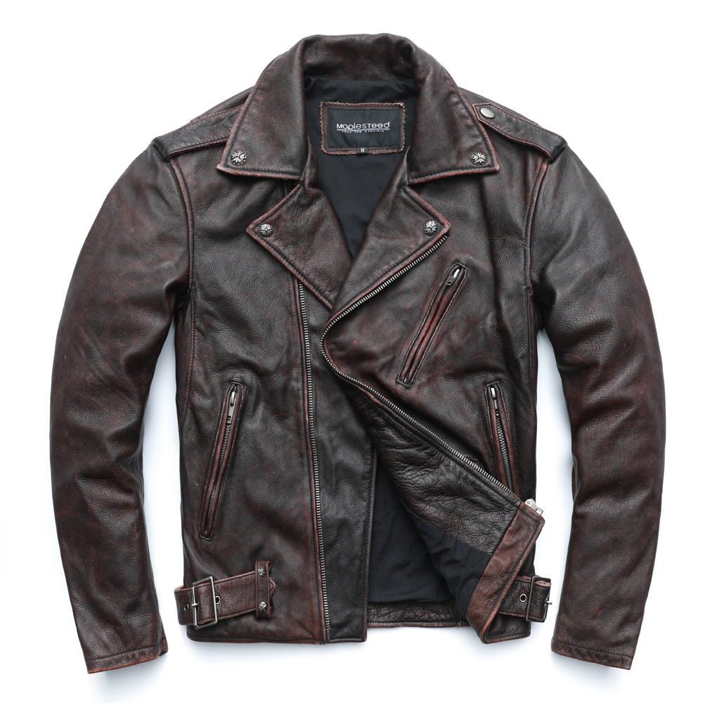 Vintage Motorcycle Jacket Men Genuine Leather Jackets 100% Cowhide Leather Coat Winter Biker Jacket Moto Clothing M456 201128