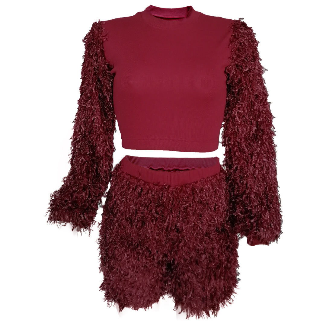 ANJAMANOR Winter Fashion Sweater Tassel Fluffy 2 Piece Set Women Ladies Sexy Outfits for Parties Club Wear Matching Sets D40BZ75 T200325