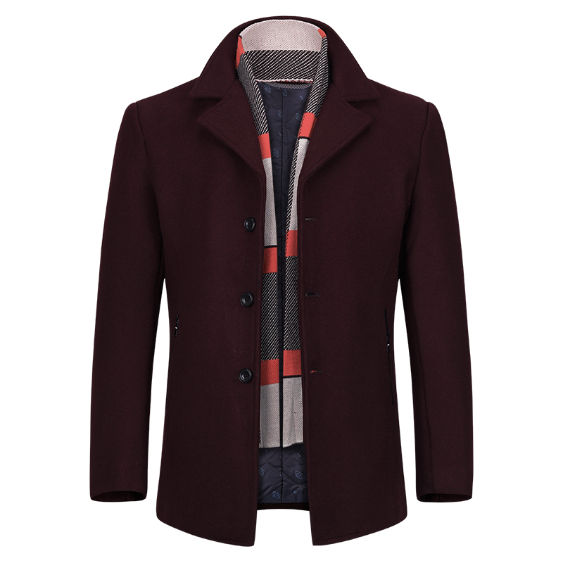 YOUTHUP Wool Men's Coat With Scarf Single Breasted Thick Coats Overcoats Topcoat Mens Fitness Coat Streetwear 4 Colors M-4XL 201128
