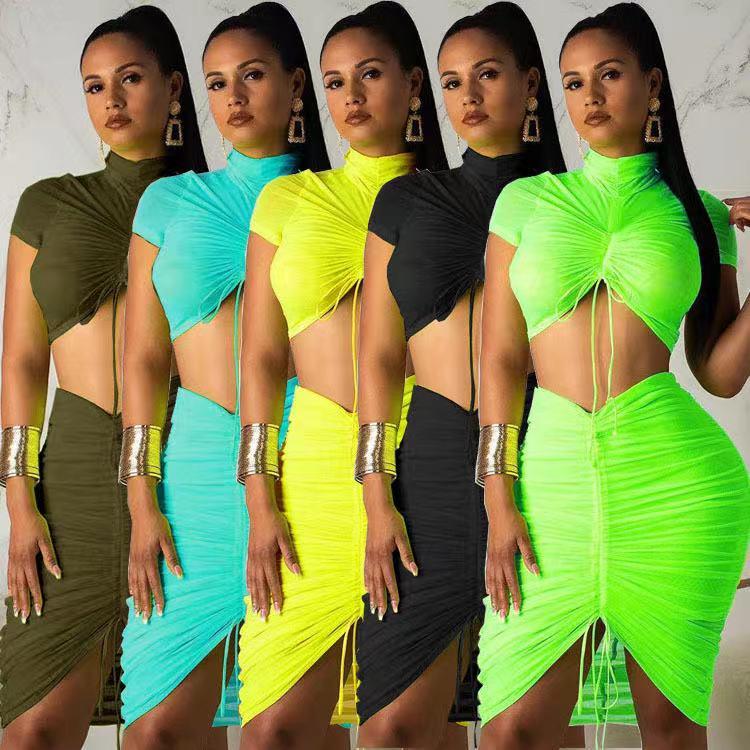 Fashion leisure sports stretch slim sexy nightclub pleated drawstring half high neck short blouse mid skirt two-piece suit, Black
Fashion leisure sports stretch slim sexy nightclub pleated drawstring half high neck short blouse mid skirt two-piece suit, Black