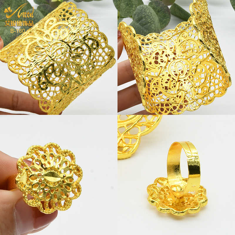ANIID African Adjustable Gold Color Bangles With Ring For Women Dubai Gold Plated Bracelet Nigerian Indian Jewelry Bangle Gifts 220122