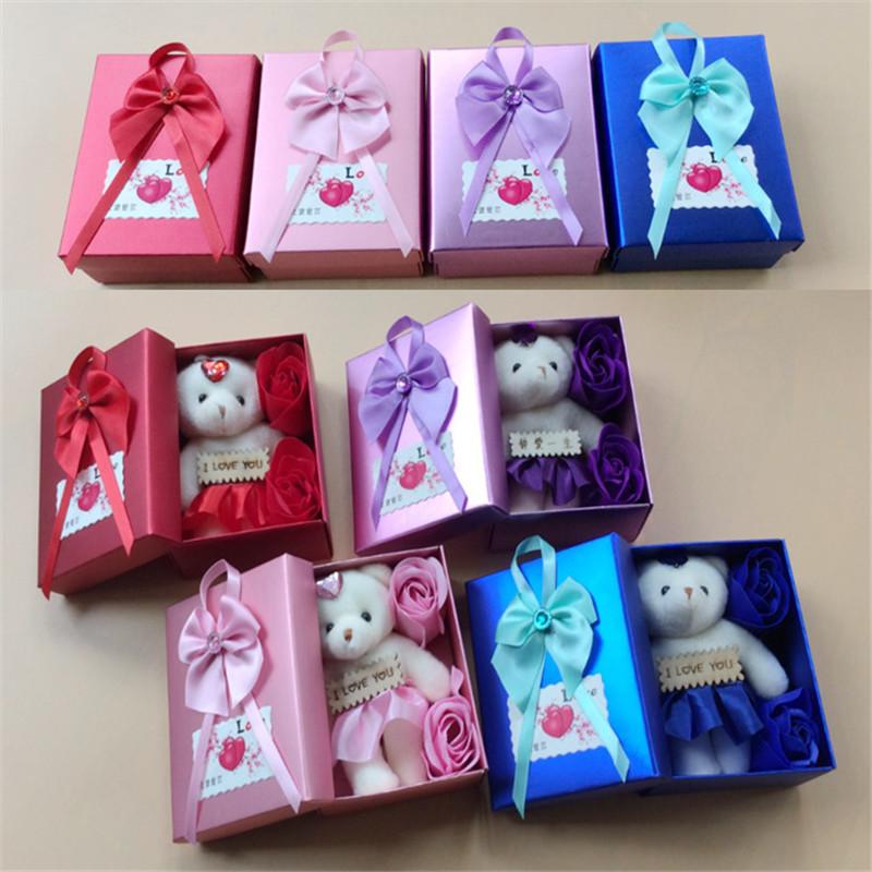 4 Colors Creative Soap Flower Bear Gift Box Valentine's Day Gift Valentines Day Decoration Rose Flower Box Present Free Shipping
