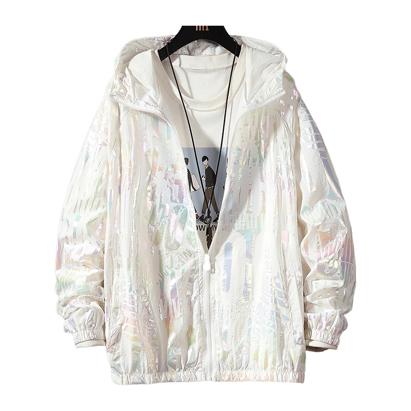 Women Basic Jackets Summer Colorful Reflective Causal Thin Windbreaker Women's Hooded Jackets Coat Zipper Woman veste femme 201017