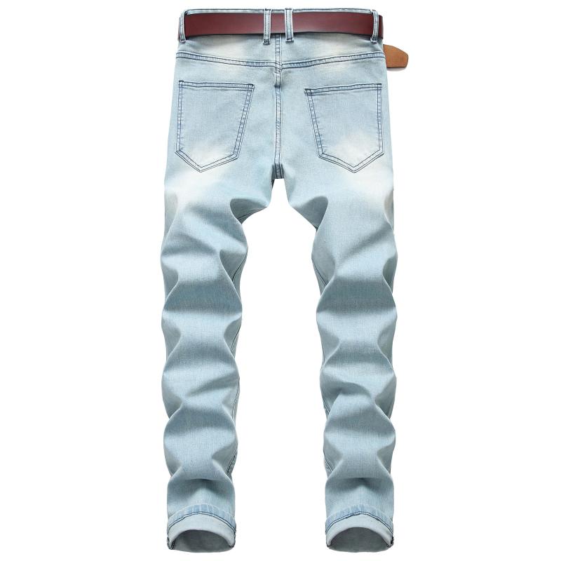 Mens Jeans Solid Color Motorcycle Jean Men Trendy Youth Slim Leggings Casual Fashion Style B4