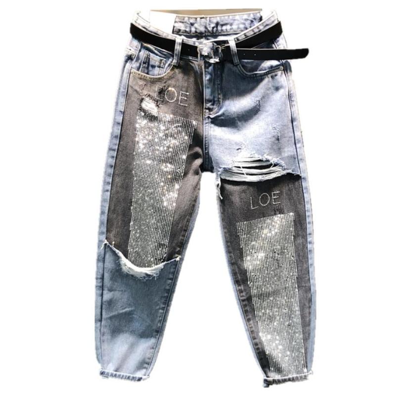 2020 spring autumn fashion AB face hit color stitching high waist jeans women heavy work diamond ankle length Harem pants r51, Blue
2020 spring autumn fashion AB face hit color stitching high waist jeans women heavy work diamond ankle length Harem pants r51, Blue