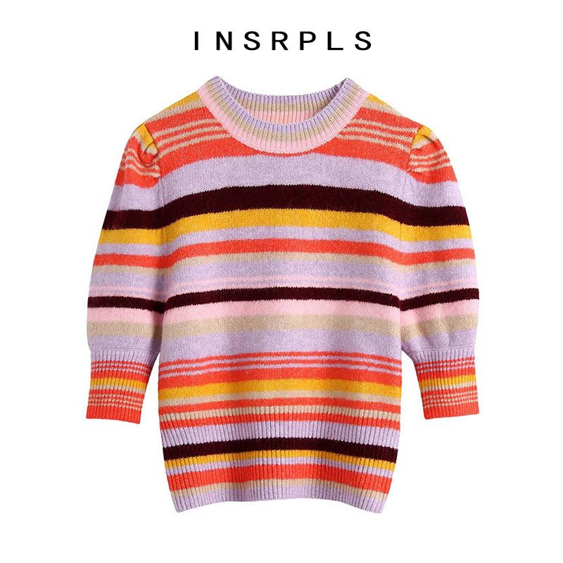 INSRPLS Women Sweet Fashion Color Striped Cropped Knitted Sweater Vintage O Neck Puff Sleeve Female Pullovers Chic Tops, As picture
INSRPLS Women Sweet Fashion Color Striped Cropped Knitted Sweater Vintage O Neck Puff Sleeve Female Pullovers Chic Tops, As picture