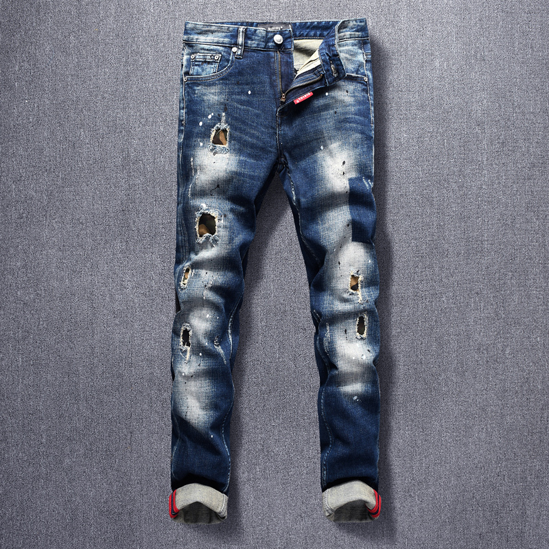 2021 New American Streetwear Fashion Men Jeans High Quality Elastic Slim Fit Retro Ripped Denim Punk Trousers Patchwork Hip Hop Pants Hoga, Retro dark blue
2021 New American Streetwear Fashion Men Jeans High Quality Elastic Slim Fit Retro Ripped Denim Punk Trousers Patchwork Hip Hop Pants Hoga, Retro dark blue
