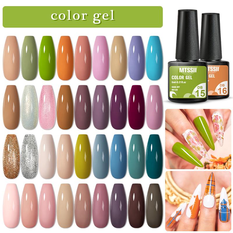 Mtssii 60/40pcs Color Nail Polish Set 155 Colors Semi Permanent UV Led Gel Varnish Soak Off Lacquers Base Top Coat