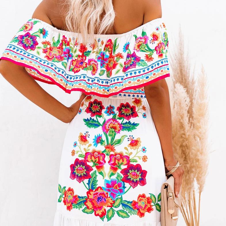 Women's Elegant Off Shoulder Summer Ruffle Beach Maxi Dress Rainbow Pleated Casual Long Dresses Full Length S-2XL