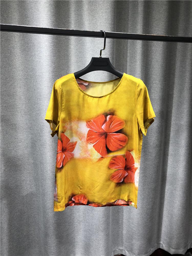 Women Shirts Blouses Round Collar Short Sleeves Floral Print Straight Yellow Silk 2020 New Summer Blouse Femme
Women Shirts Blouses Round Collar Short Sleeves Floral Print Straight Yellow Silk 2020 New Summer Blouse Femme