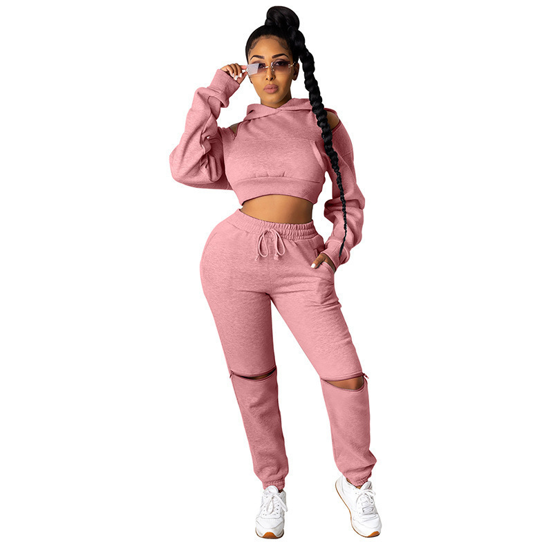 Women Clothing tracksuits Two Piece Set Winter Tracksuit Ladies Hooded Strapless Pullover Long Pants Suits Female Casual Sports Outfits