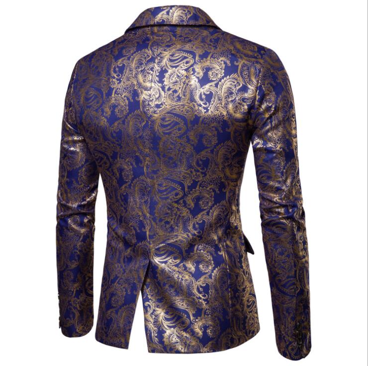 Men Peaked Lapel Wedding Tuxedos Single Jacket Floral Pattern Jacquard Wedding Groom Singers Prom Costume Latest Mens Coat