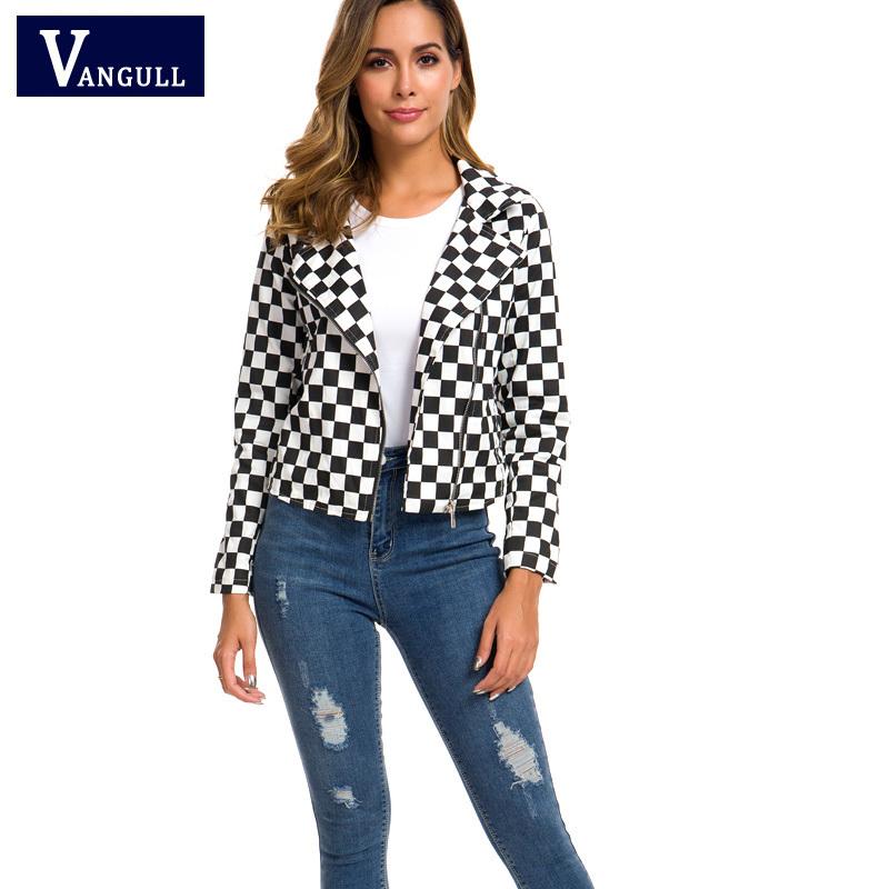 Vangull Women Checkerboard Jacket Autumn Cotton Plaid Jackets Streetwear Coats Ladies Clothes Female Checkered Top 201029