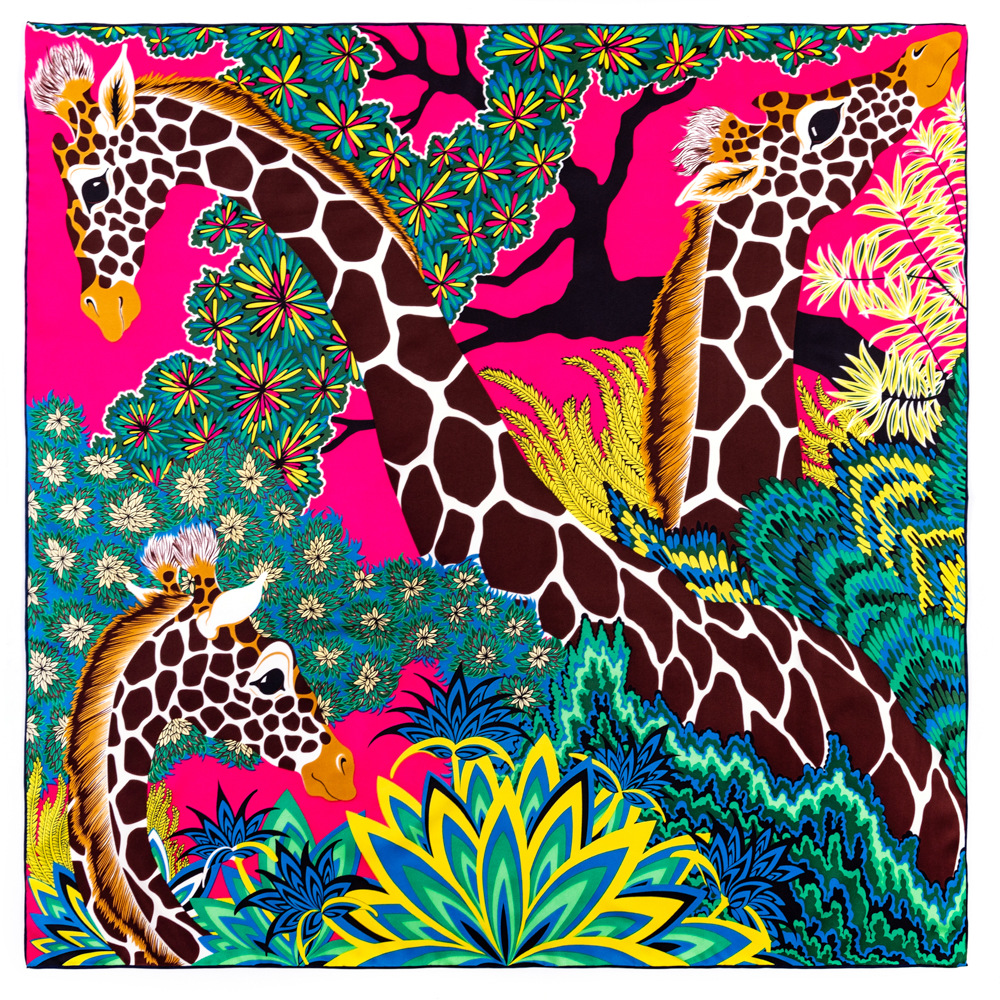 Hand Rolled Edge Silk Square Scarf Top hgreqheBelt Decoration Giraffe Animal Vintage Head Neck Scarfs Shawl