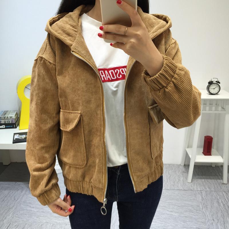 Women Hooded Corduroy Jacket Female Outerwear Basic Coats Autumn Vintage Corduroy Short Bomber Jacket Hip Hop Streetwear X9194, Black;brown
Women Hooded Corduroy Jacket Female Outerwear Basic Coats Autumn Vintage Corduroy Short Bomber Jacket Hip Hop Streetwear X9194, Black;brown