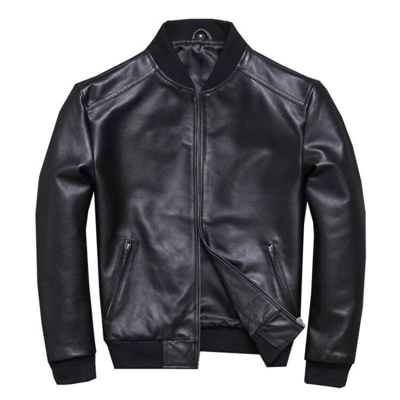 Super wholesalesmens slim genuine leather jacketfashion quality baseball coatcasual clothes 201114