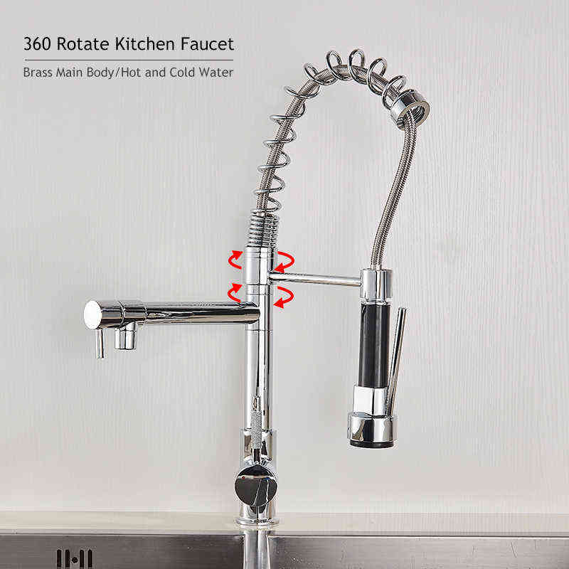 Deck installation Chrome Spring 360 Rotating Shower Kitchen Faucet Crane And Cold 2 Water Tap Sink Mixer 220125