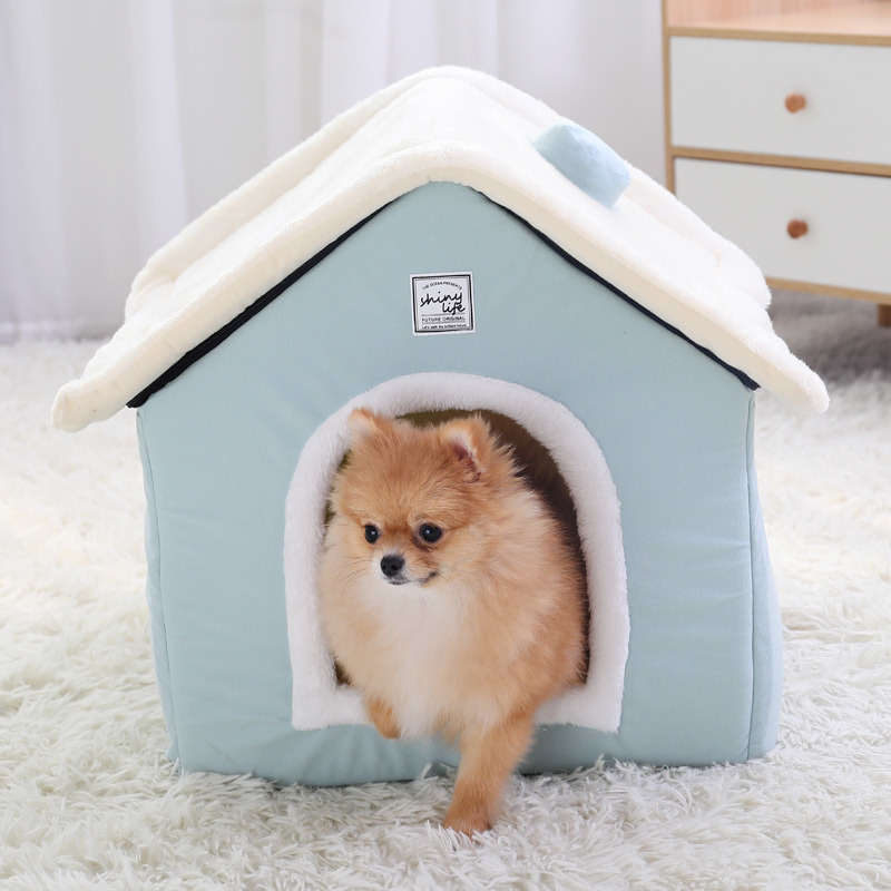 Hoopet Winter Cat House Warm Washable Bed Removable Cover Non Slip Bottom Pet Cave Small Dog Rabbit Nest With Mat 201130