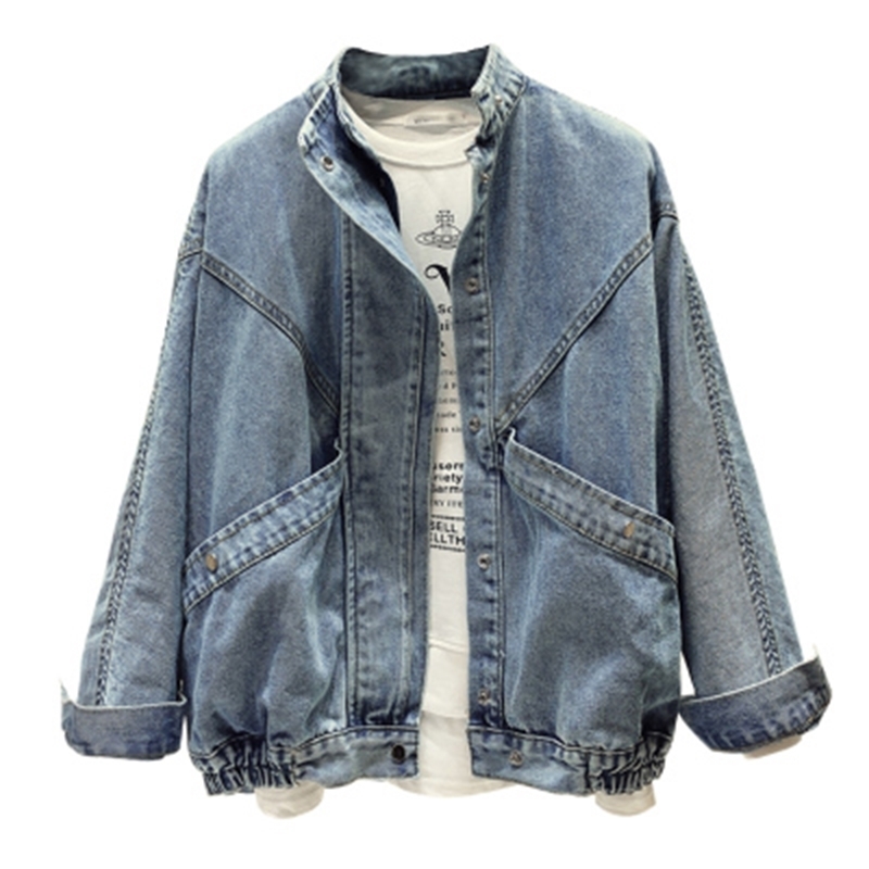 Guilantu Spring Denim Coat Women Mandarin Collar Single Breasted Solid Vintage Jeans Jacket Female Loose Streetwear Jackets 201112