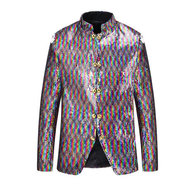 New Men Double Breasted Colorized Stand Collar Double-sided Sequins Changing Colors Blazer Clothes 2020 DJ Singer Suit Jacket, Only jacket
New Men Double Breasted Colorized Stand Collar Double-sided Sequins Changing Colors Blazer Clothes 2020 DJ Singer Suit Jacket, Only jacket