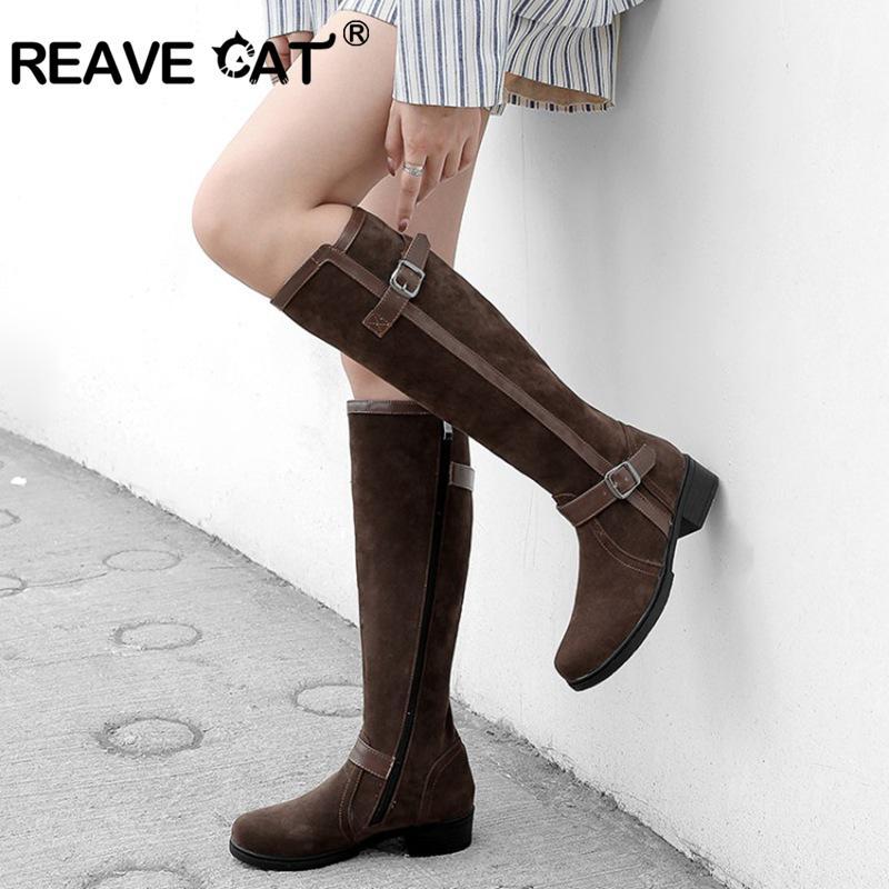 REAVE CAT Western boots buckle flock thigh high shoes winter botas women female motorcycle boots botte botas femininas S726a1, Black
REAVE CAT Western boots buckle flock thigh high shoes winter botas women female motorcycle boots botte botas femininas S726a1, Black