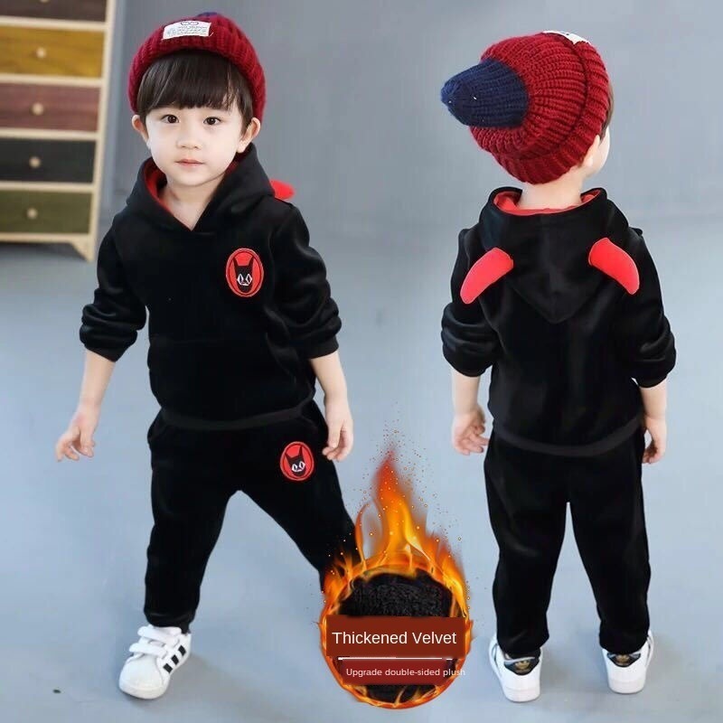 Toddler Boy Clothes Children's Clothing Baby Boys Warm Suit Kid's Winter Suede Sets Velvet Thickening Girls Leisure-sweater 201031