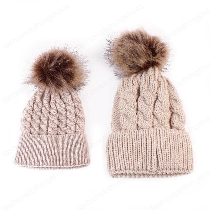 6 Colors INS Mother and Me Baby Kids Boys Girls Beanies Adults Winter Crochet Pom Poms Hats Children Newborn Caps for 0-3 Years