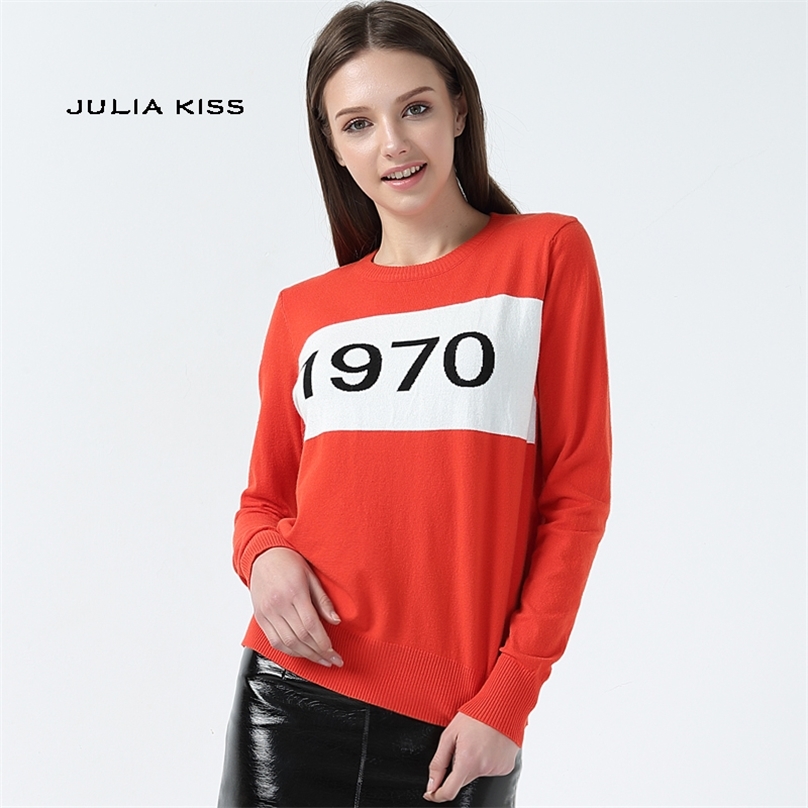 Women 1970 letter pullover Long Sleeve Sweater fashion star top Letter 1970 Knitting Tops 201222