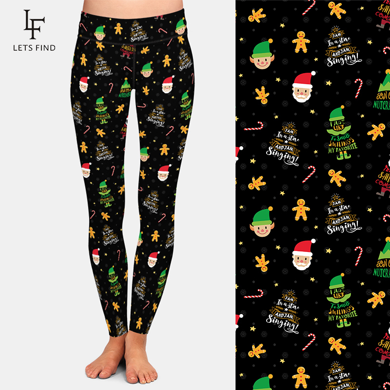 LETSFIND Arrival Christmas Elf Printing High Waist Leggings High Elastic Women Black Leggings 201202