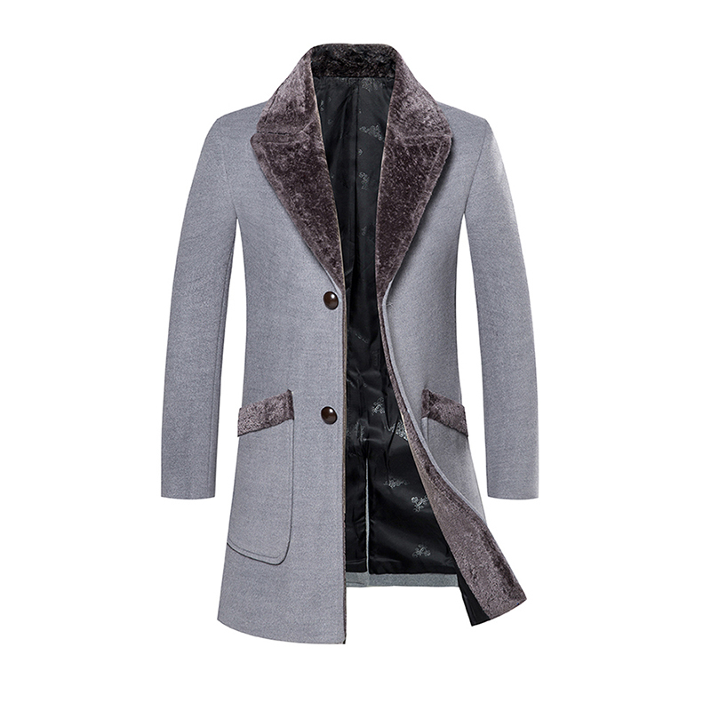 Overcoat Male Wool Blend Mid Long Winter Coat Men With Fur Collar Coat Men Winter Trench Manteau Homme Hiver 201222