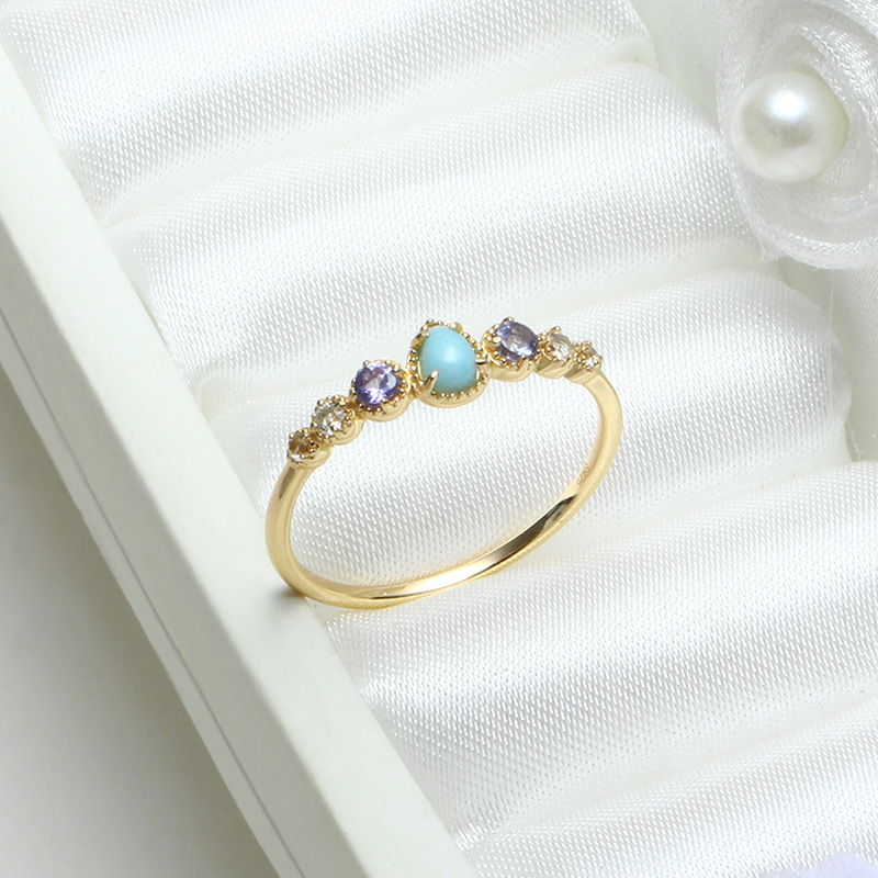 LAMOON 925 Sterling Silver Ring For Women Sea Pattern Larimar Tanzanite White Topaz Gemstone Gold Plated Fine Jewelry LMRI144 201112