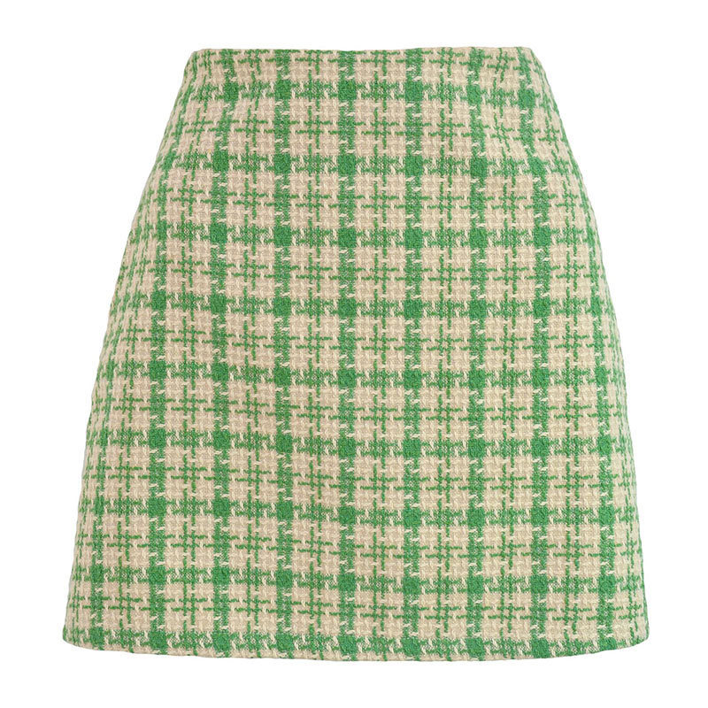 Wool Weave Plaid A Line Women Mini Skirt High Waist Slim Patchwork Female Short Skirts Autumn Winter Fashion Ladies Bottoms 201027