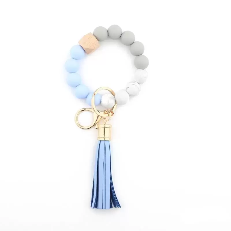 Fashion Silicone Bead Bracelets Beech Tassel Key Chain Pendant Leather Bracelet Women's Jewelry 14 Style
