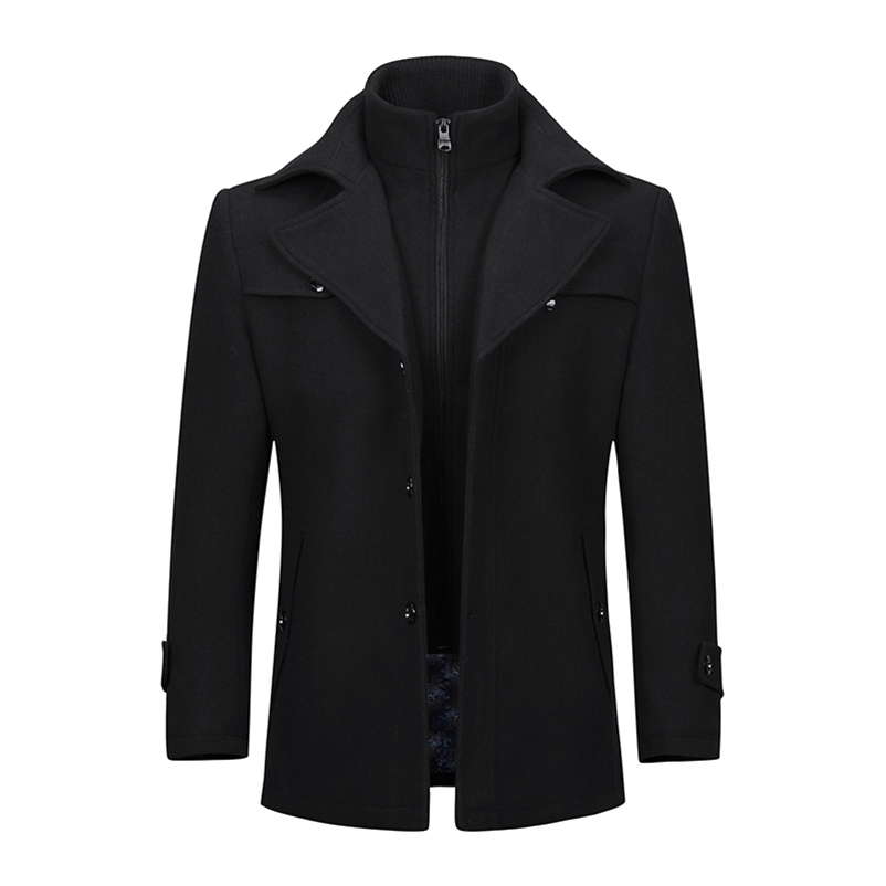 YOUTHUP Winter Men's Double Collar Coat Casual Coat Single Breasted Thick Coats Overcoats Topcoat Mens Streetwear 4 Colors 201222